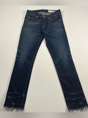 rag & bone Cropped Skinny Jeans 26 Low Rise Santiago Dark Wash Raw Hem Ankle